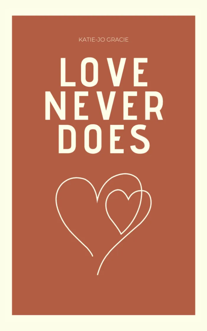 A line drawing of a large heart enclosing another smaller heart on a burnt orange background.