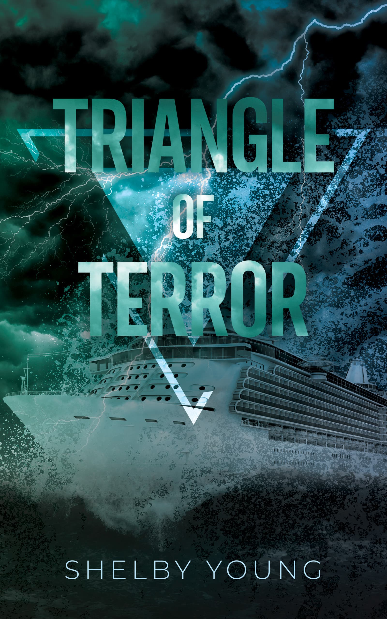 Triangle of Terror, a cruise ship caught on a hurricane with choppy waters and lightening.