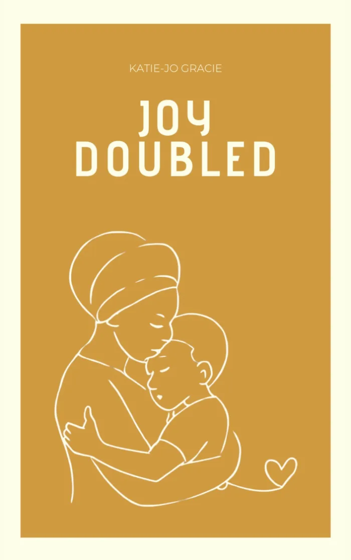 A line drawing of a Yoruba woman holding a child on a mustard yellow back ground