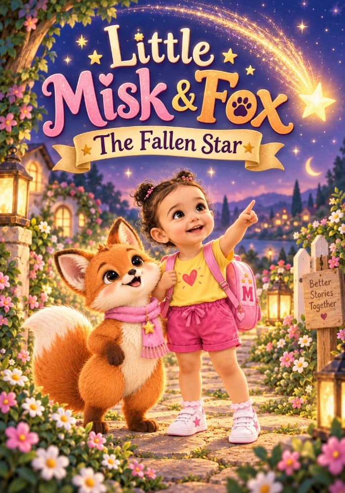 Little Misk & Fox: The Fallen Star by Misk Khasawneh, Children's book cover on IndieFiction