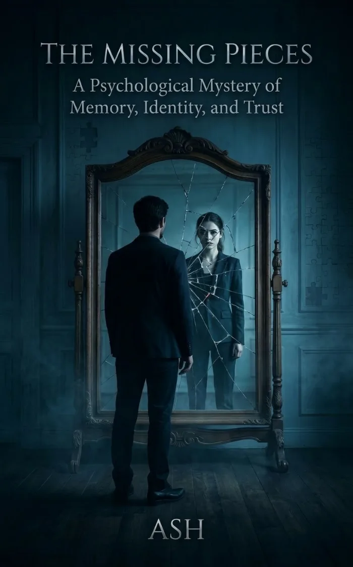 The Missing Pieces: A Psychological Mystery of Memory, Identity, and Trust by Ash, Thriller/Mystery/Crime book cover on IndieFiction