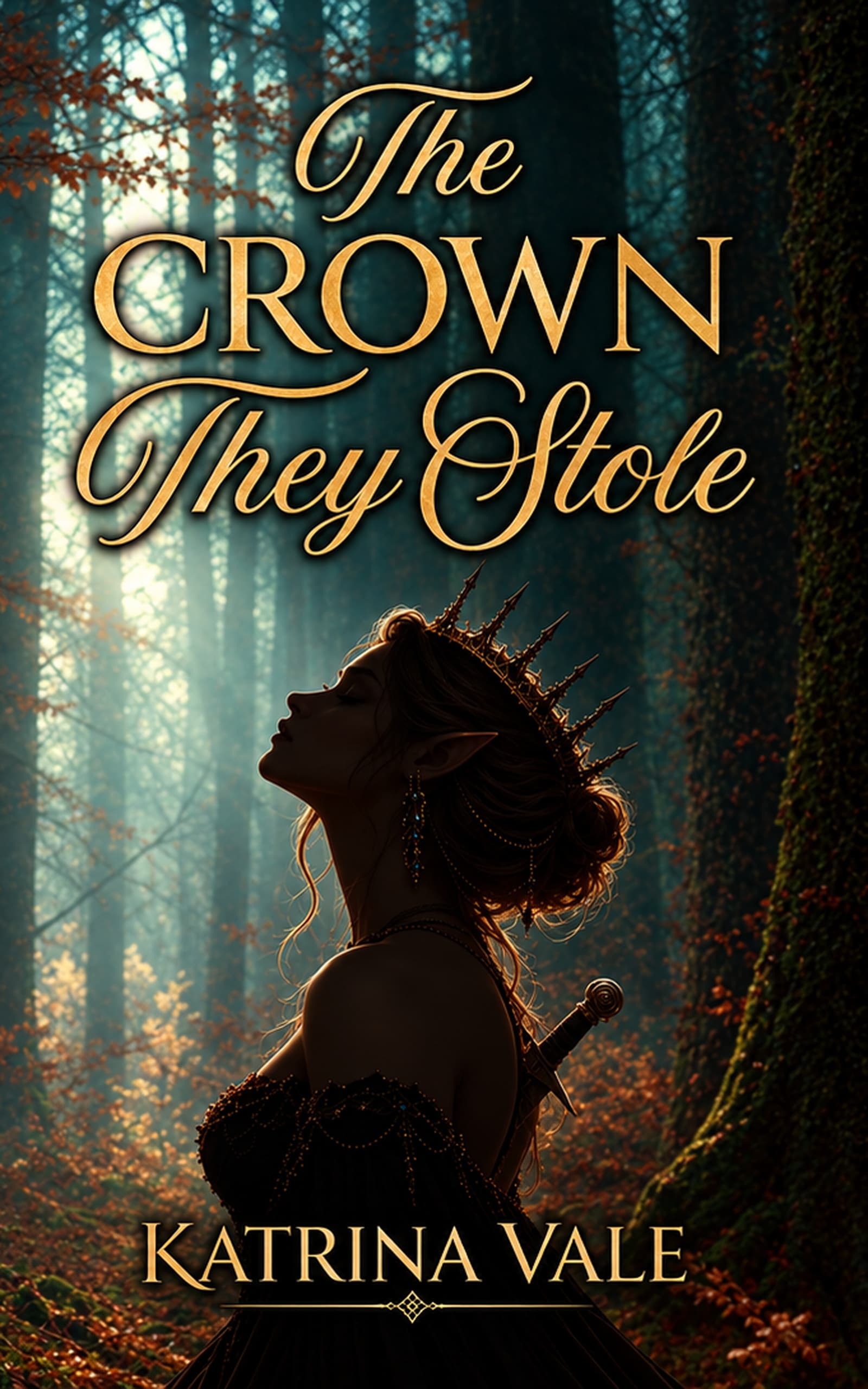 A far princess in shadow, surrounded by trees with a knife in her back.