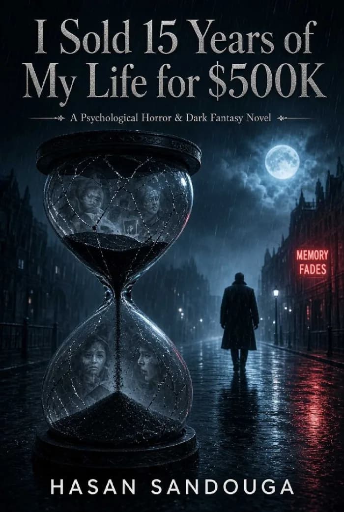 I Sold 15 Years of My Life for $500K by Hasan Sandouga, Horror book cover on IndieFiction