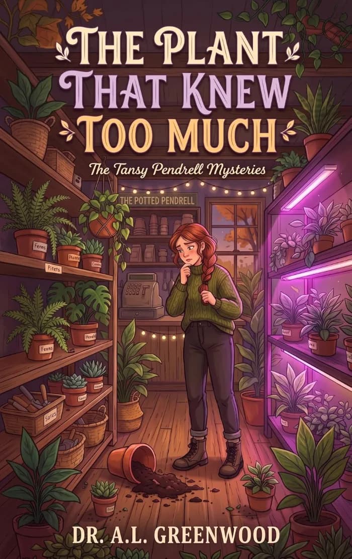 The Plant That Knew Too Much: A Botanical Cozy Mystery by Dr. A.L. Greenwood, Thriller/Mystery/Crime book cover on IndieFiction