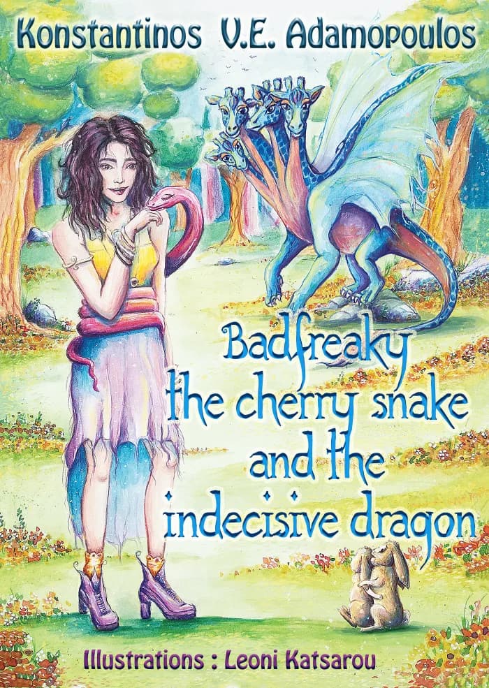 Badfreaky the cherry snake and the indecisive dragon (The life of Badfreaky the witch Book 2) by KONSTANTINOS V. E. ADAMOPOULOS, Fantasy book cover on IndieFiction