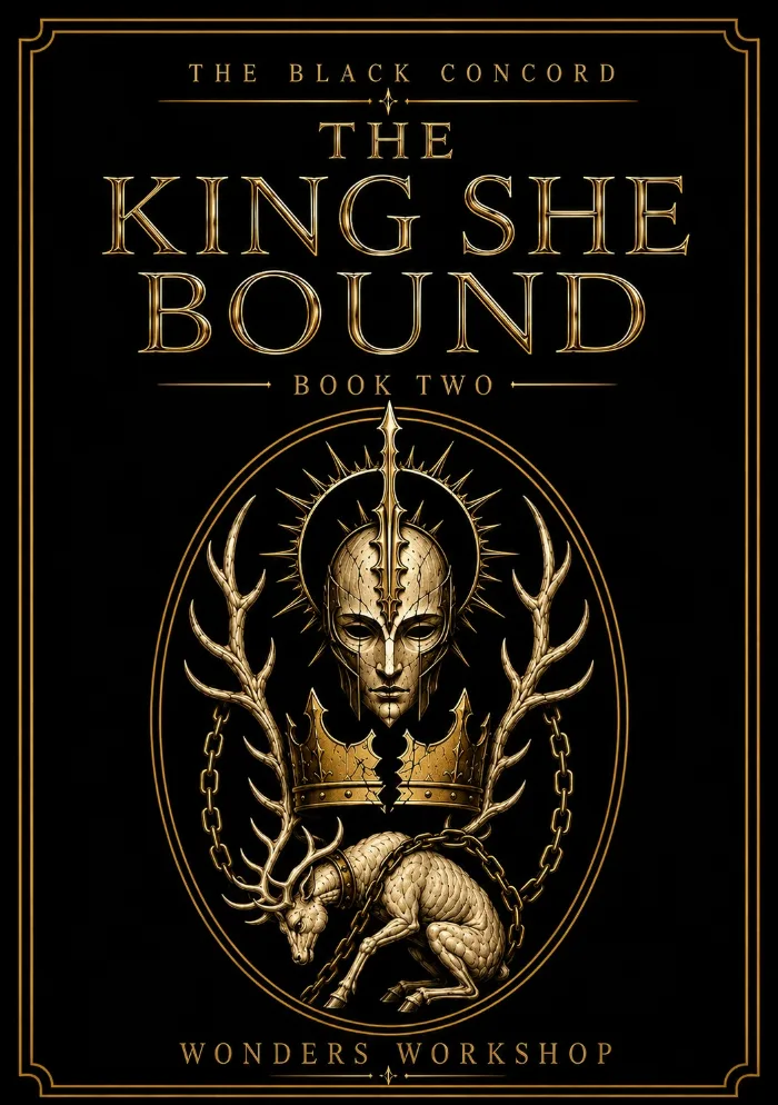 A dark gothic fantasy cover featuring a powerful immortal queen and a conquered king bound together by blood magic and royal power. An ominous gothic palace, ancient symbols, crimson magical energy, and storm-dark surroundings create an atmosphere of forced marriage, political intrigue