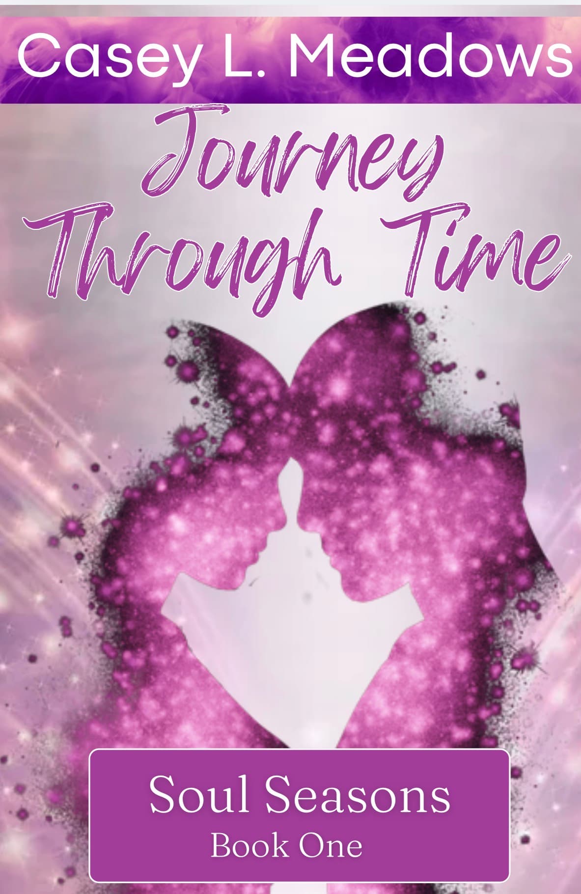 Man and woman connected and connected by unseen threads. Pink and purple color tones.