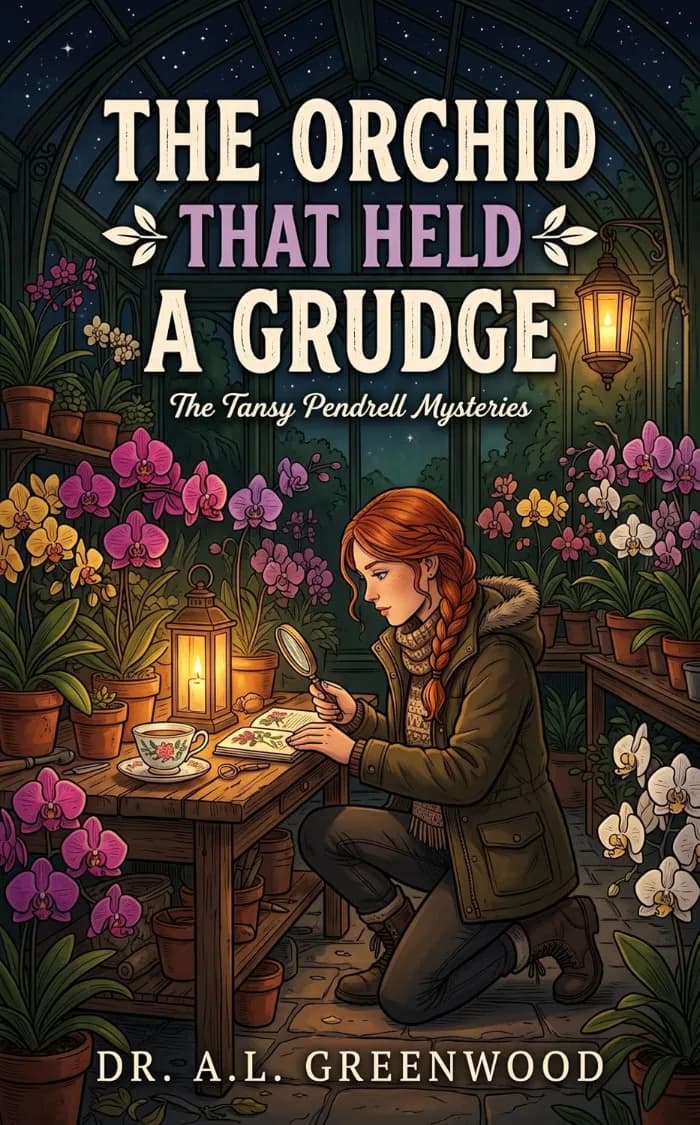 The Orchid That Held a Grudge: A Botanical Cozy Mystery by Dr. A.L. Greenwood, Thriller/Mystery/Crime book cover on IndieFiction