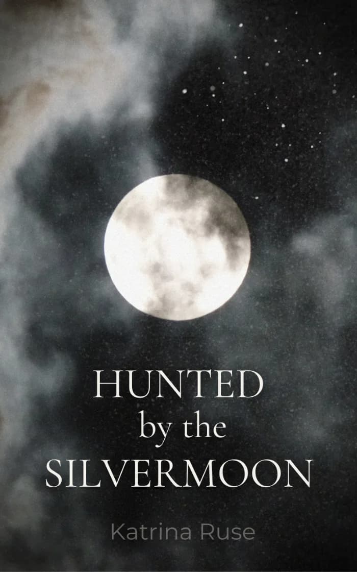 Hunted by the Silvermoon book cover with a full moon and cloudy night sky.