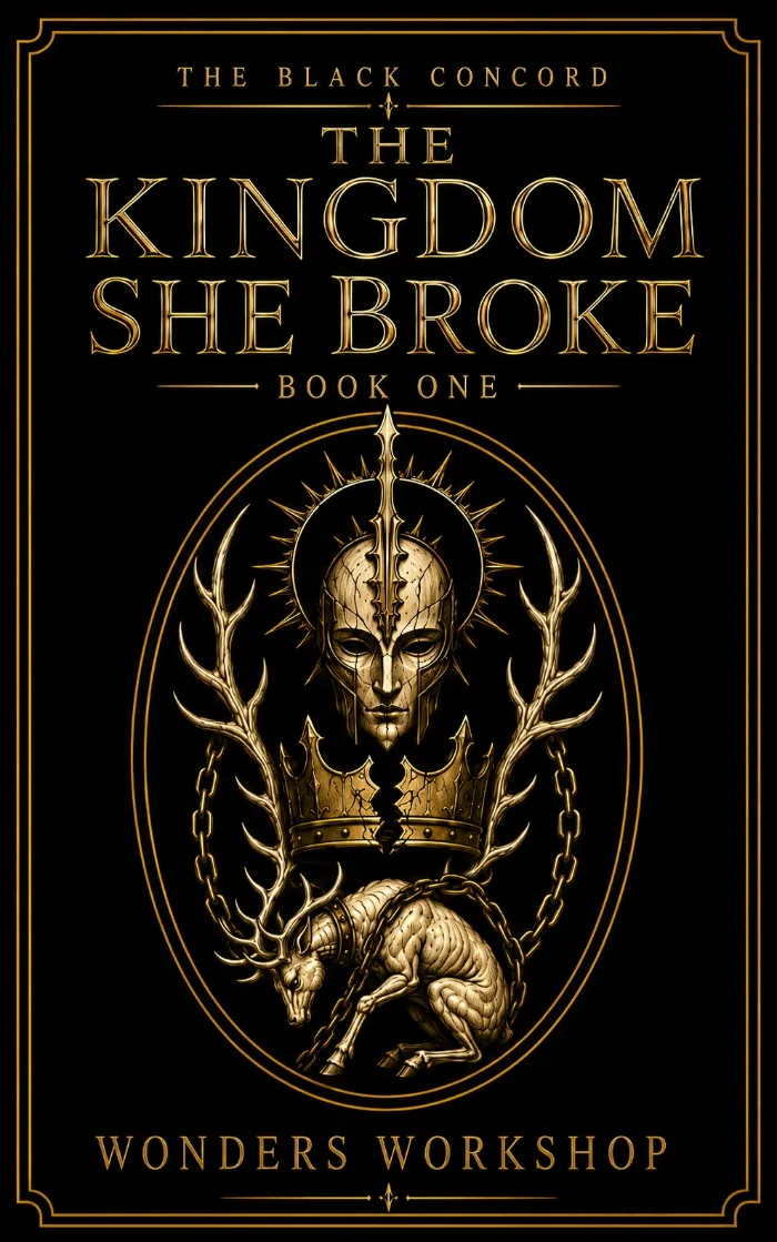 A dark gothic fantasy cover featuring a powerful conquering queen and a wounded king surrounded by an ancient fortress, blood magic, storm-dark skies, and ominous royal imagery. Deep crimson and black tones evoke conquest, forbidden magic, political intrigue, gothic atmosphere, and a dangerous