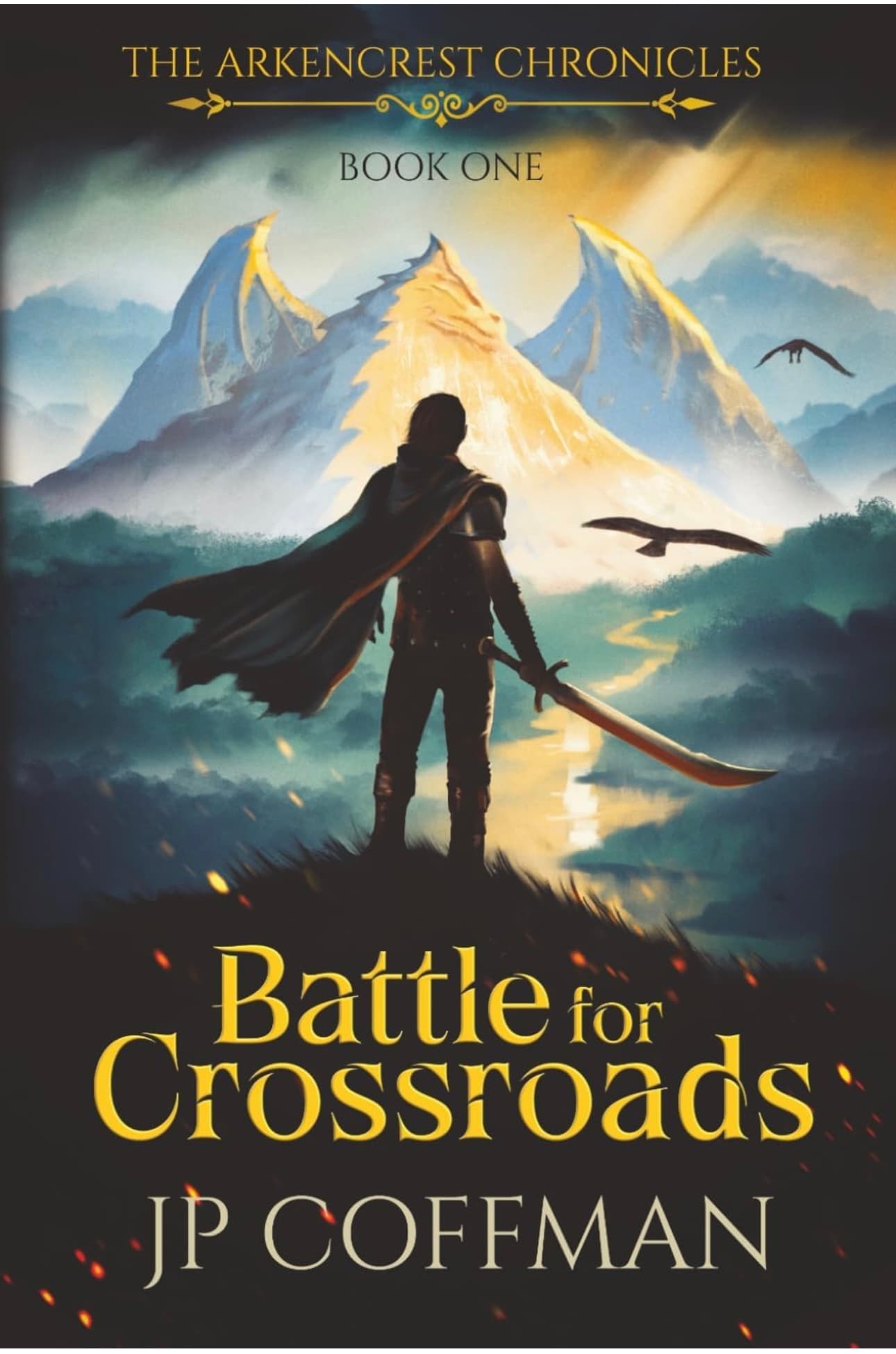 A lone swordsman set of towards the dragon spine mountains in the world of Arkencrest.