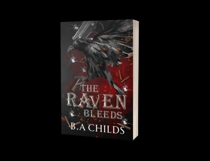 Illustrated cover in blacks and reds, with a Raven on it, along with the title.