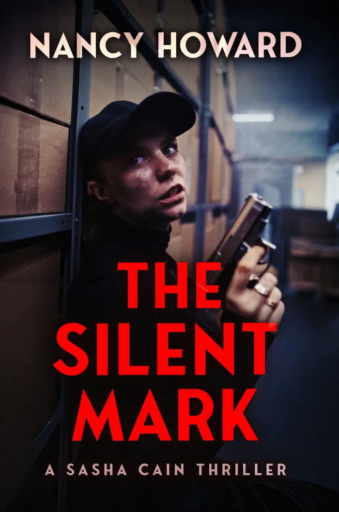 A dark, atmospheric thriller cover featuring a young woman dressed in black, wearing a baseball cap and holding a handgun as she presses against a wall in a dimly lit industrial corridor. Shadows and cold blue-gray lighting create a sense of danger and suspense. The author's name, Nancy Howard, appe