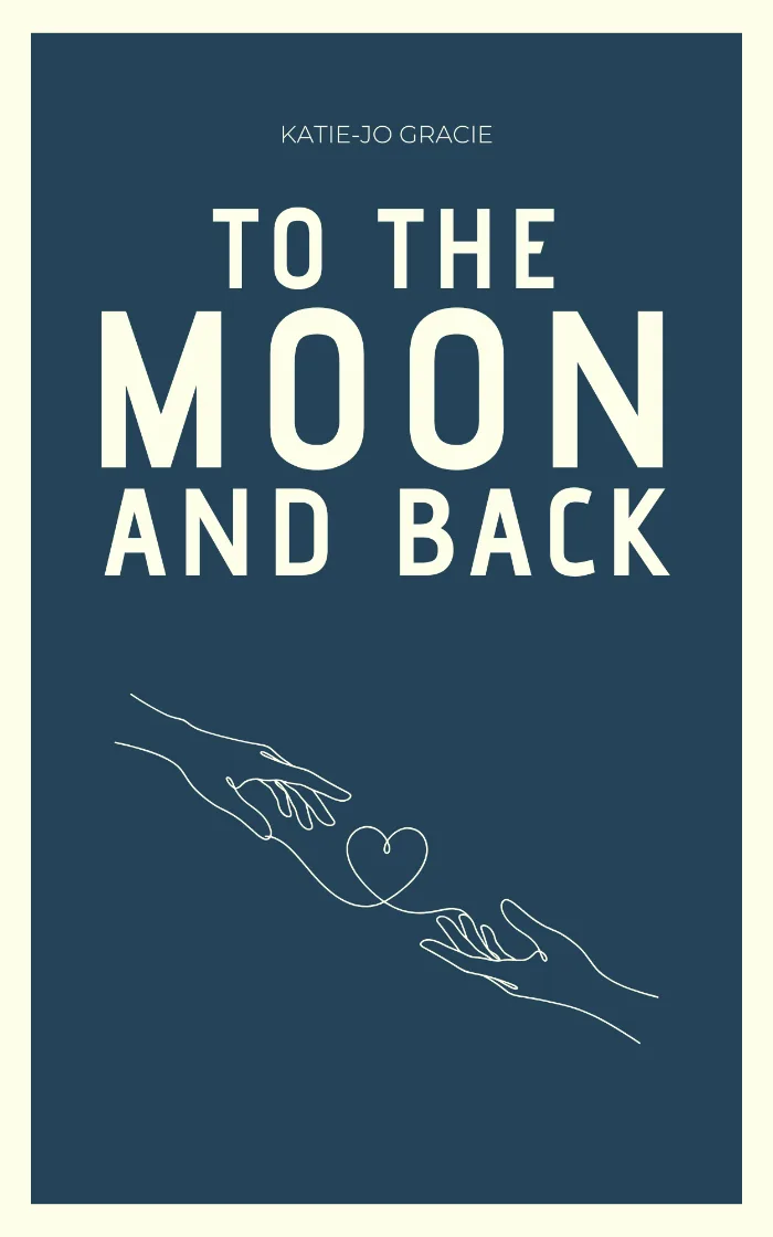 Line drawing of two hands reaching for each other with a heart between them on a navy blue background