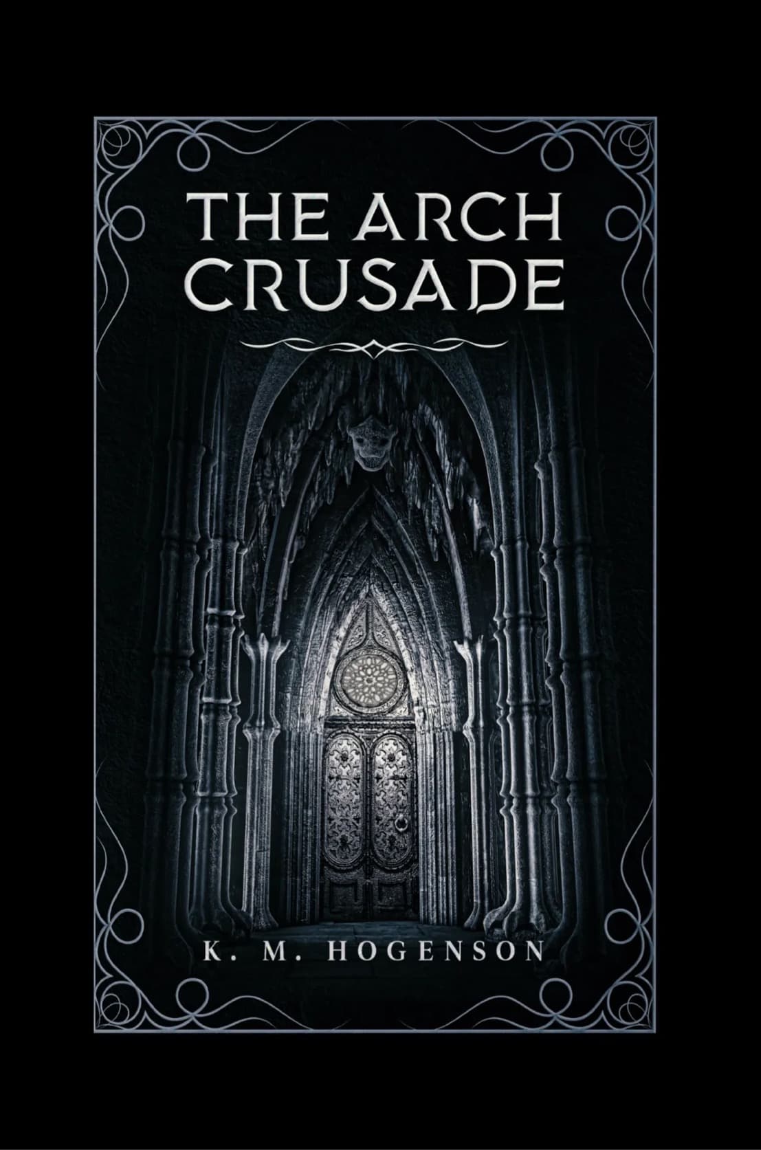 The Archcrusade Tome One cover features a dark corridor lined with pillars leading down to an ornate set of locked double doors