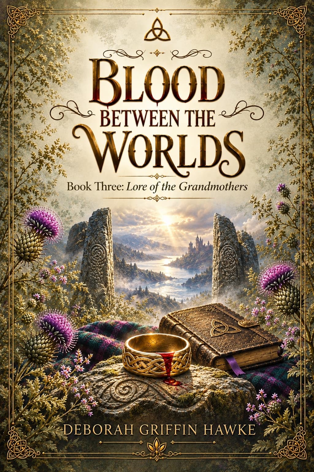 An ancient ring, a weathered grimoire, and a drop of blood against a dark, mystical background