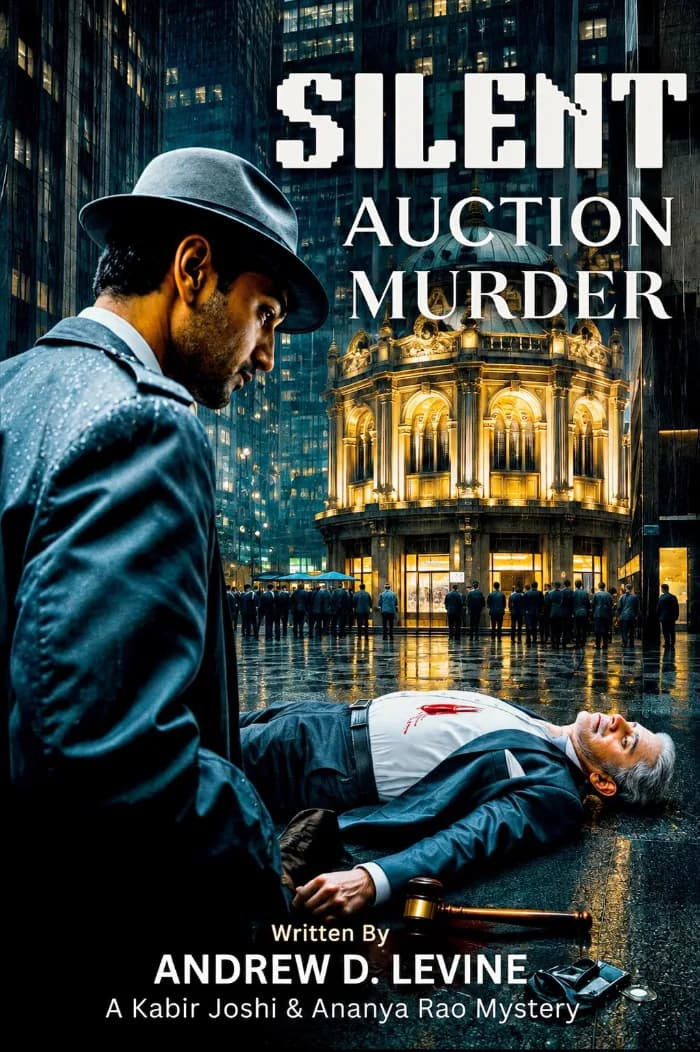 The cover of Silent Auction Murder evokes an elegant world of wealth, art, and privilege shadowed by danger, capturing the novel’s blend of high-society intrigue, hidden motives, and murder.
