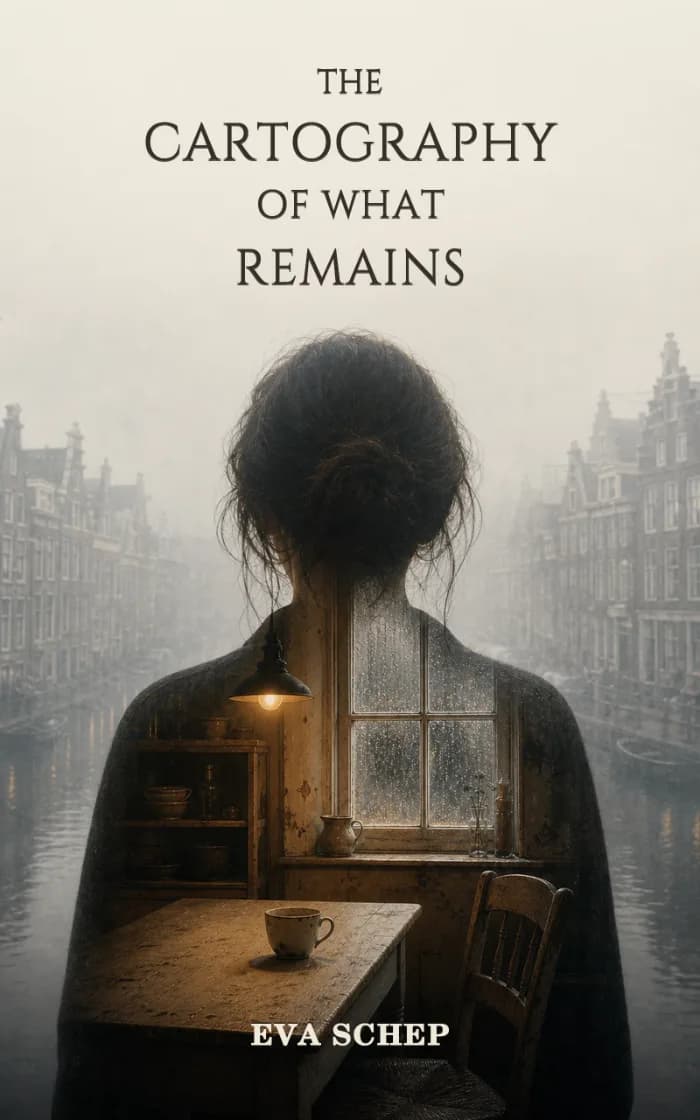 A canal city in the netherlands, with a silhouette of Lena. Inside her silhouette is the room she goes back to.