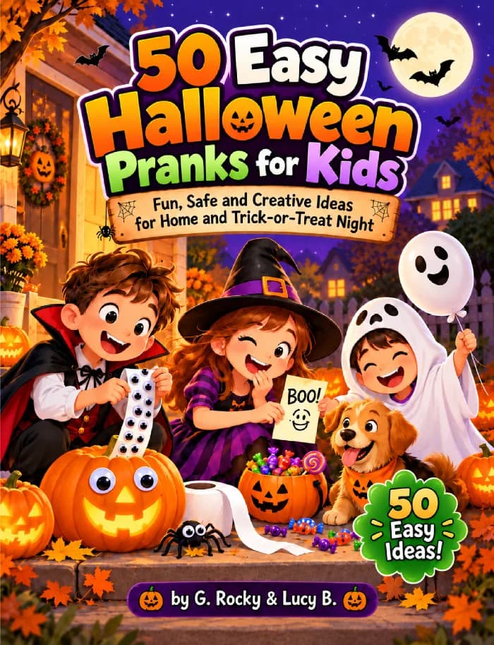 50 Easy Halloween Pranks for Kids: Fun, Safe and Creative Ideas for Home and Trick-or-Treat Night by G. Rocky & Lucy B., Children's book cover on IndieFiction
