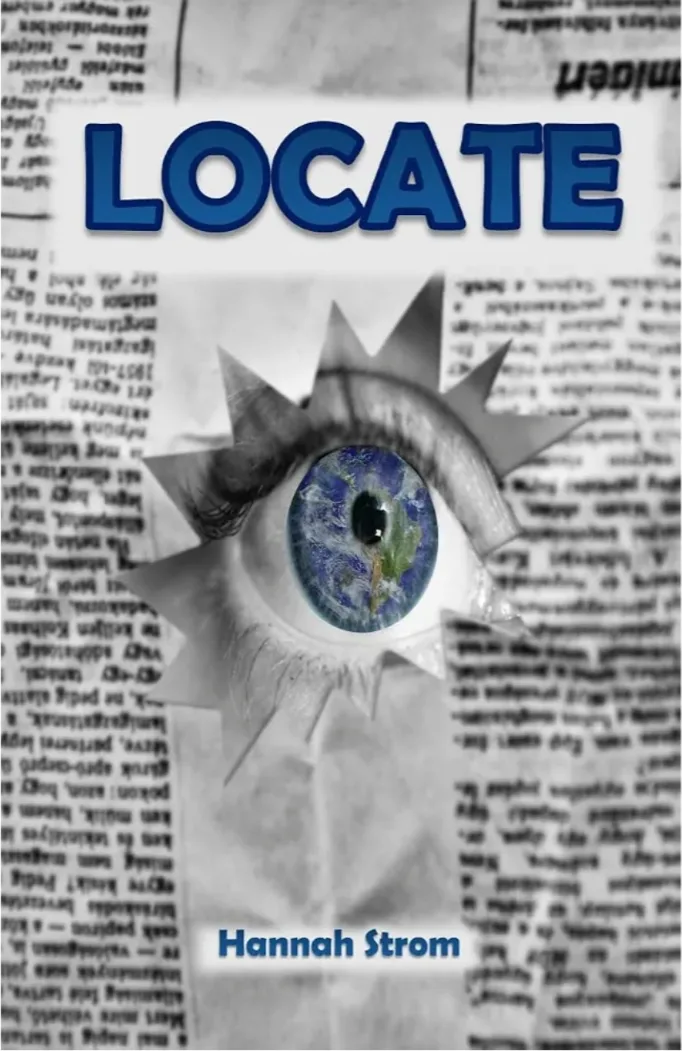 A newspaper with a hole cut out of the middle. An eye peeks through the hole. The pupil of the eye is the earth.