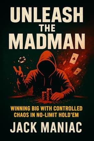 Dark illustration of a hooded figure at a poker table with chips and playing cards, title Unleash the Madman in cream and red lettering.
