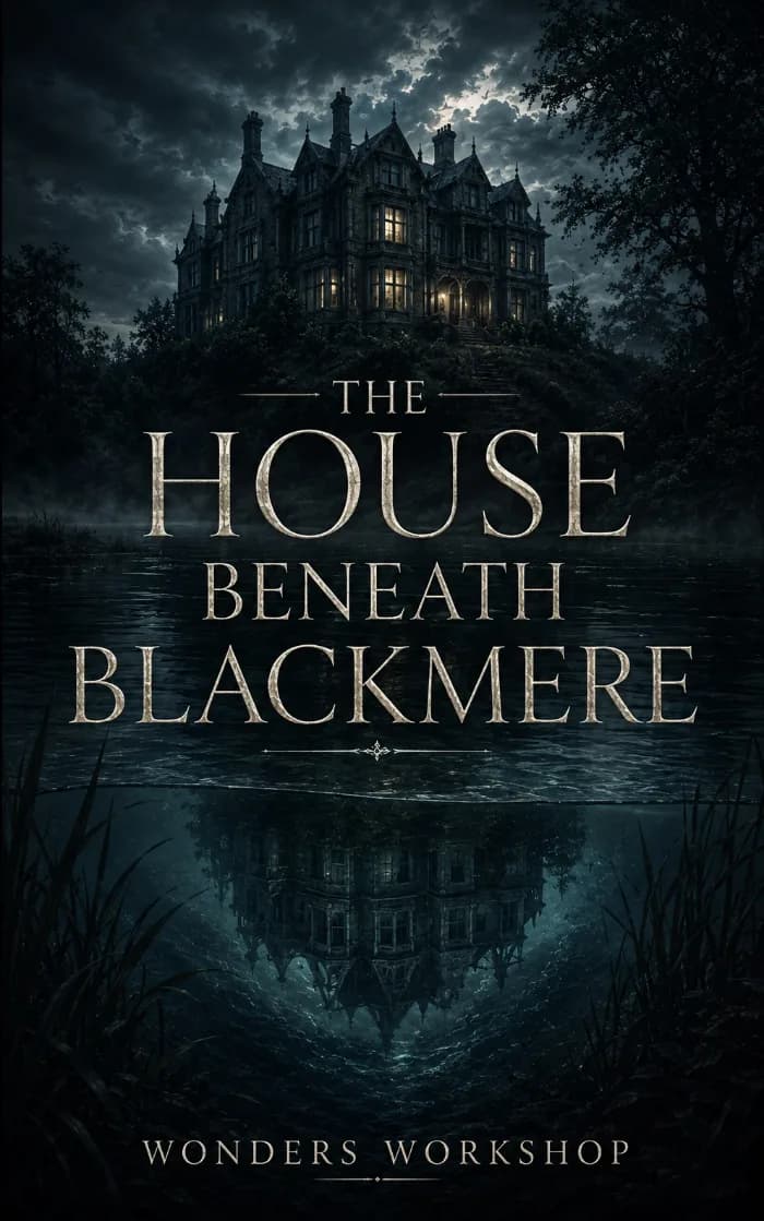 A dark gothic psychological thriller cover featuring an ominous abandoned manor hidden beneath a black, storm-filled sky, with a mysterious childlike atmosphere and subtle imagery suggesting memory, family secrets, and psychological manipulation. Shadowed windows, a sense of isolation